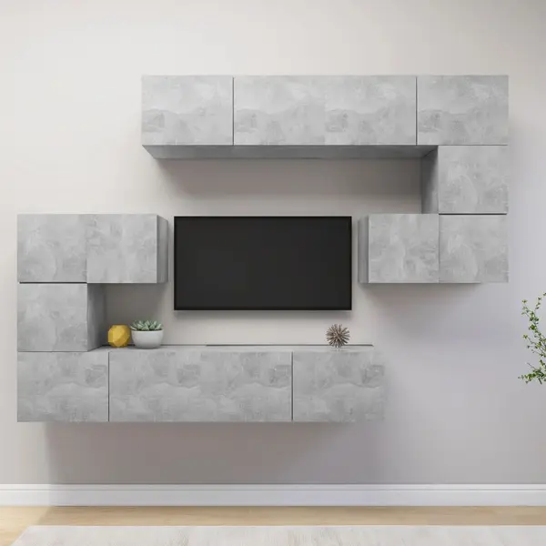 Gossi set de dulapuri tv, 8 piese, gri beton, lemn prelucrat