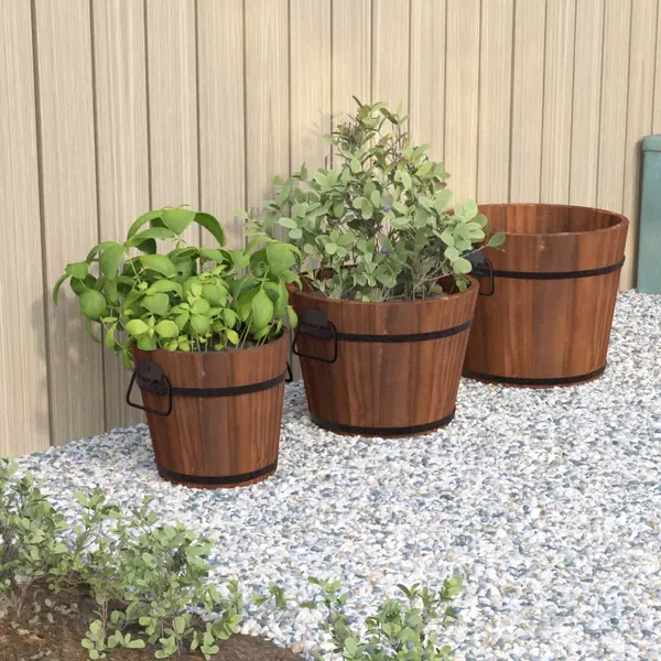 Gossi set de jardiniere tip galeata, 3 piese, lemn masiv de brad