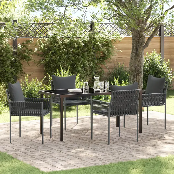 Gossi set de masa de gradina cu 5 piese cu perne negru poliratan