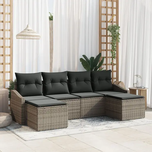 Gossi set de masa de gradina cu 6 piese si perne gri din ratan