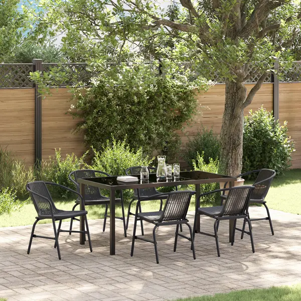 Gossi set de masa de gradina cu 7 piese din ratan negru
