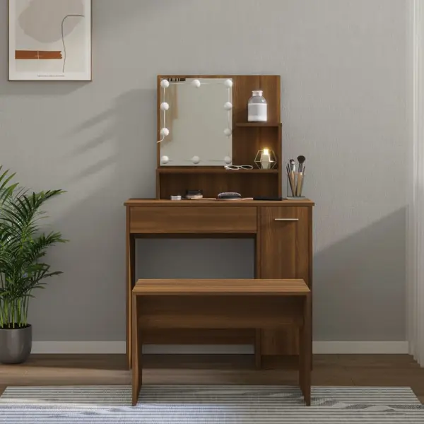 Gossi set de masa de toaleta cu led, stejar maro, lemn prelucrat