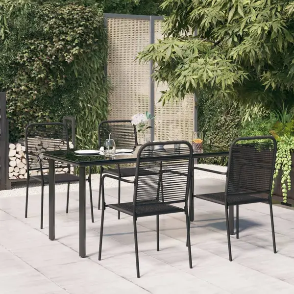 Gossi set de masa gradina, 5 piese, franghie neagra din bumbac & otel