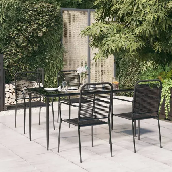 Gossi set de masa gradina, 5 piese, franghie neagra din bumbac & otel