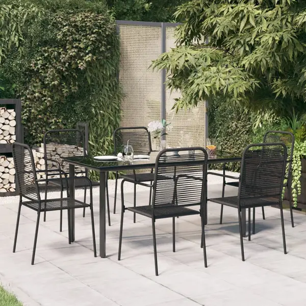 Gossi set de masa gradina, 7 piese, franghie neagra din bumbac & otel