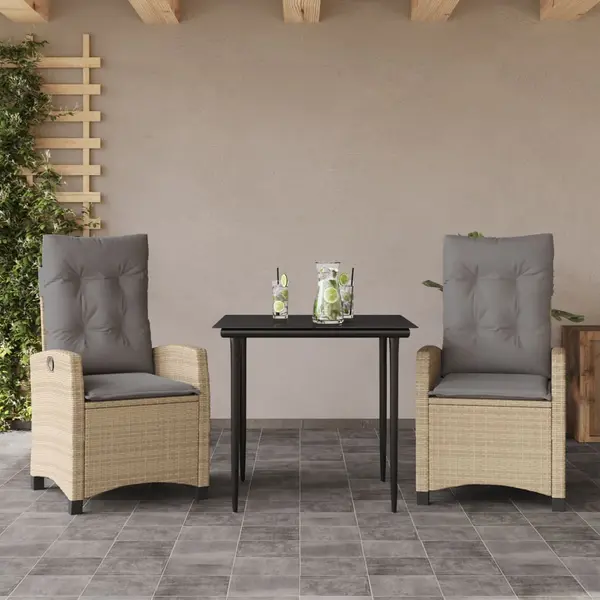 Gossi set de masa pentru gradina, 3 piese, cu perne, bej, poliratan