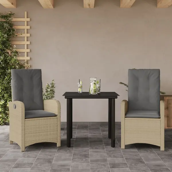 Gossi set de masa pentru gradina, 3 piese, cu perne, bej, poliratan