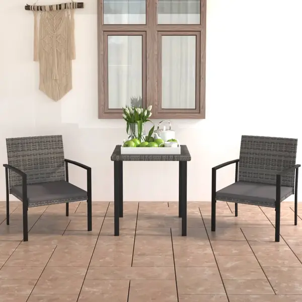 Gossi set de masa pentru gradina, 3 piese, gri, poliratan
