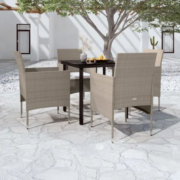 Gossi set de masa pentru gradina, 5 piese, cu perne, bej si negru