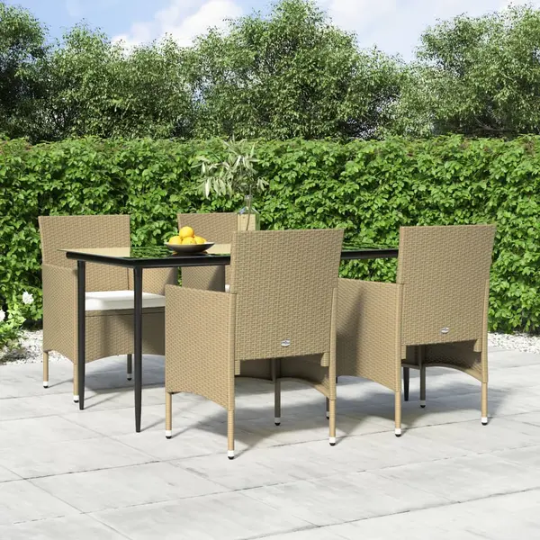Gossi set de masa pentru gradina, 5 piese, cu perne, bej si negru
