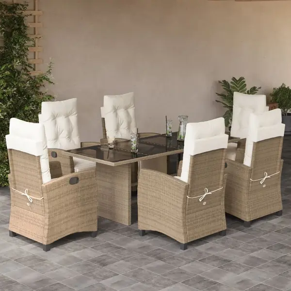 Gossi set de masa pentru gradina, 7 piese, cu perne, bej, poliratan