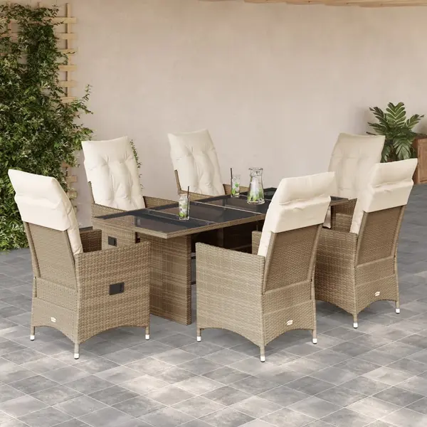Gossi set de masa pentru gradina, 7 piese, cu perne, bej, poliratan