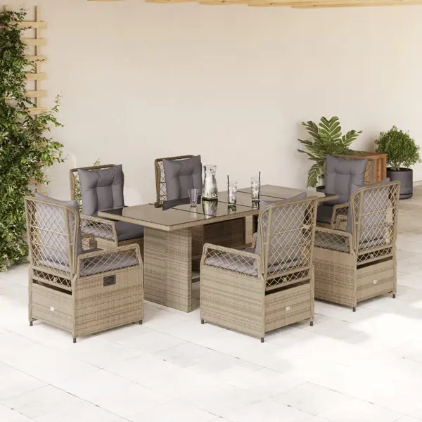 Gossi set de masa pentru gradina, 7 piese, cu perne, bej, poliratan