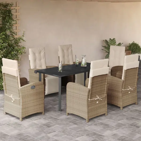 Gossi set de masa pentru gradina, 7 piese, cu perne, bej, poliratan