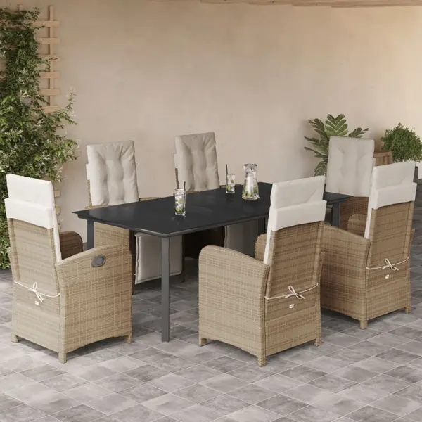 Gossi set de masa pentru gradina, 7 piese, cu perne, bej, poliratan