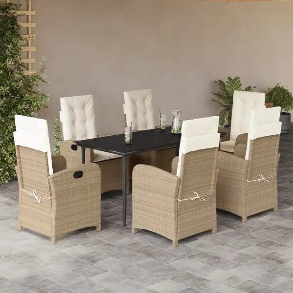 Gossi set de masa pentru gradina, 7 piese, cu perne, bej, poliratan