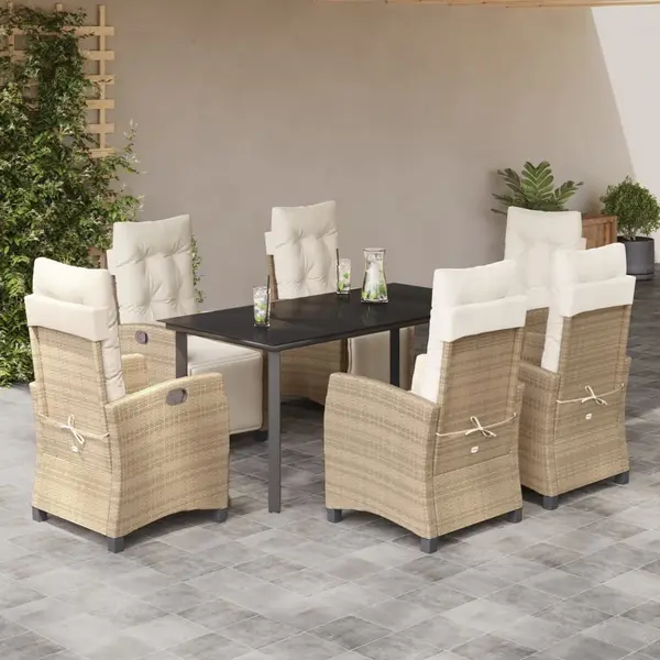 Gossi set de masa pentru gradina, 7 piese, cu perne, bej, poliratan