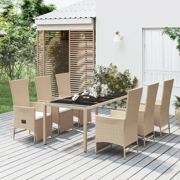 Gossi set de masa pentru gradina, 7 piese, cu perne, bej, poliratan