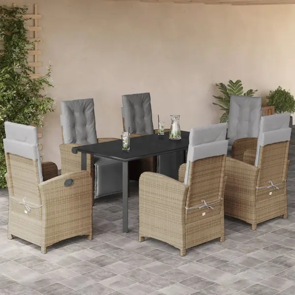 Gossi set de masa pentru gradina, 7 piese, cu perne, bej, poliratan