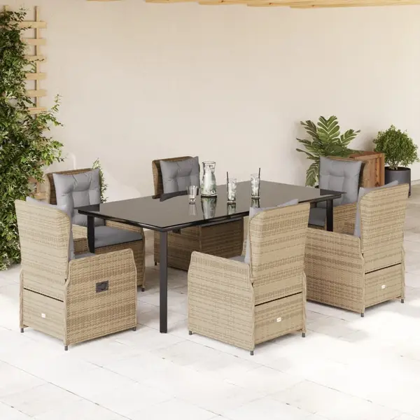 Gossi set de masa pentru gradina, 7 piese, cu perne, bej, poliratan