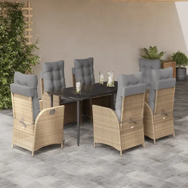 Gossi set de masa pentru gradina, 7 piese, cu perne, bej, poliratan