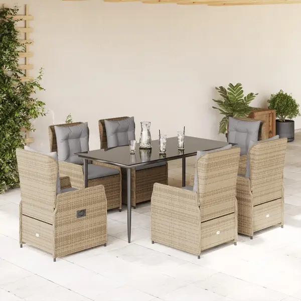 Gossi set de masa pentru gradina, 7 piese, cu perne, bej, poliratan