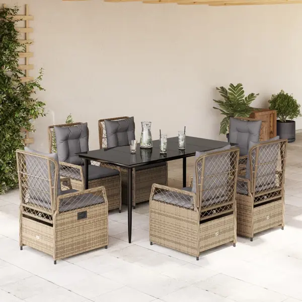 Gossi set de masa pentru gradina, 7 piese, cu perne, bej, poliratan
