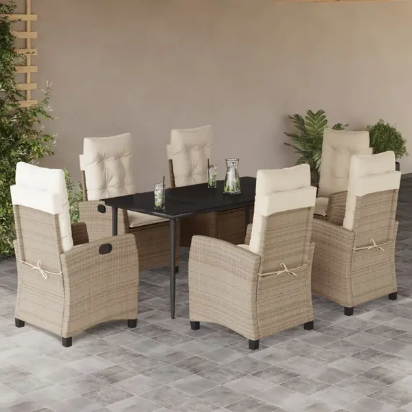 Gossi set de masa pentru gradina, 7 piese, cu perne, bej, poliratan