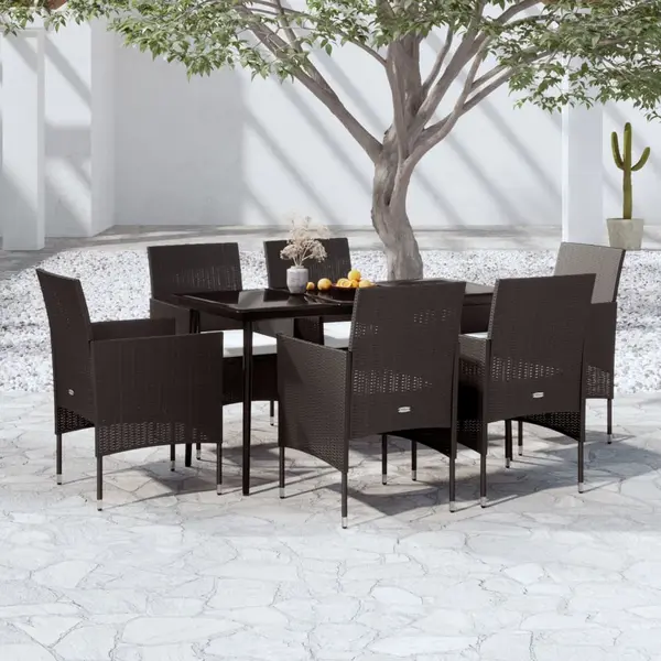 Gossi set de masa pentru gradina, 7 piese, cu perne, negru