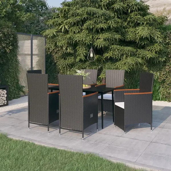 Gossi set de masa pentru gradina, 7 piese, cu perne, negru