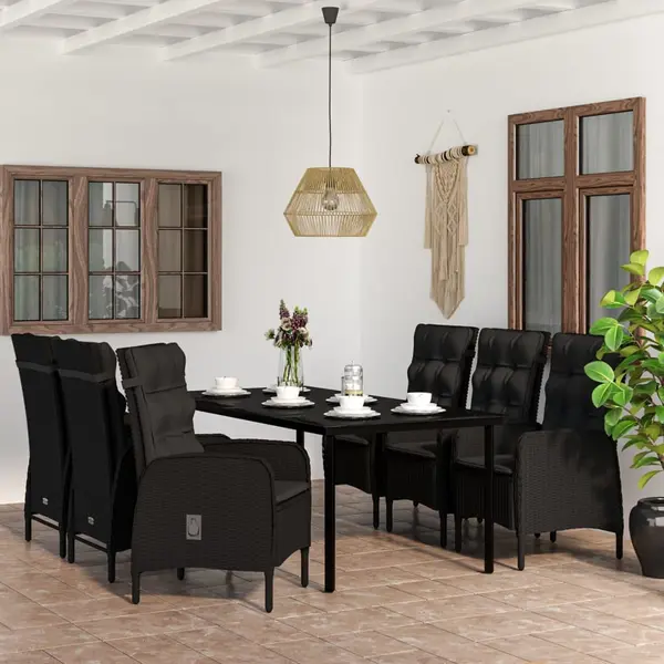 Gossi set de masa pentru gradina, 7 piese, cu perne, negru
