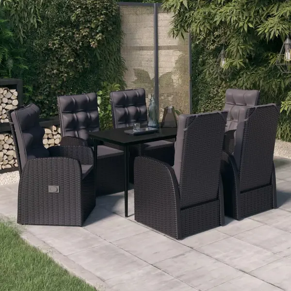 Gossi set de masa pentru gradina, 7 piese, cu perne, negru