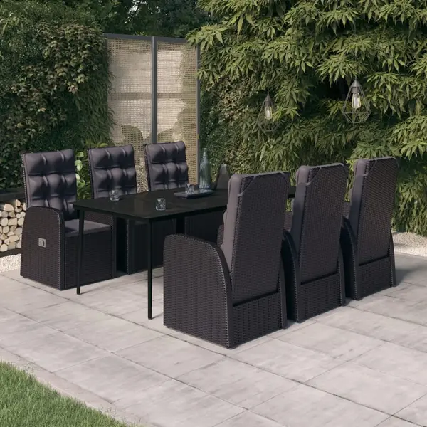 Gossi set de masa pentru gradina, 7 piese, cu perne, negru