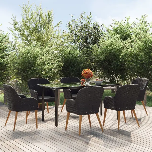 Gossi set de masa pentru gradina, 7 piese, cu perne, negru