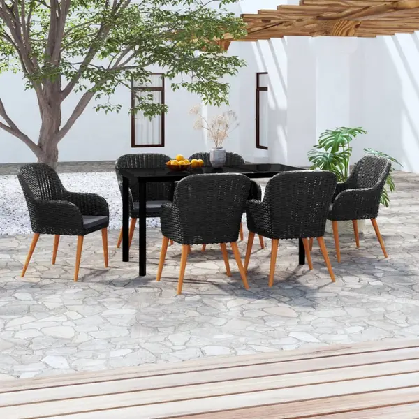 Gossi set de masa pentru gradina, 7 piese, cu perne, negru