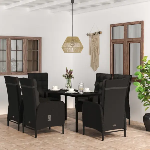 Gossi set de masa pentru gradina, 7 piese, cu perne, negru