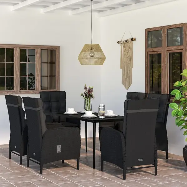 Gossi set de masa pentru gradina, 7 piese, cu perne, negru