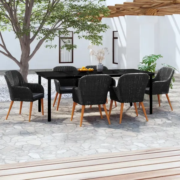 Gossi set de masa pentru gradina, 7 piese, cu perne, negru