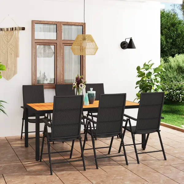 Gossi set de masa pentru gradina, 7 piese, negru si maro