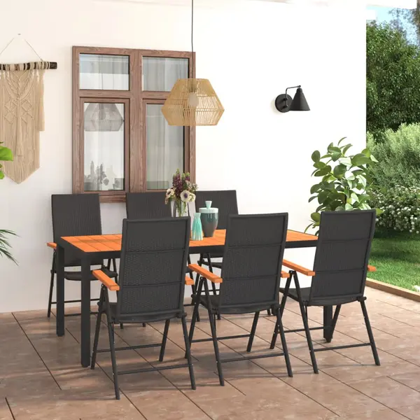 Gossi set de masa pentru gradina, 7 piese, negru si maro