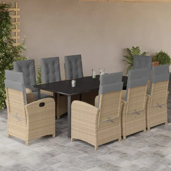 Gossi set de masa pentru gradina, 9 piese, cu perne, bej, poliratan