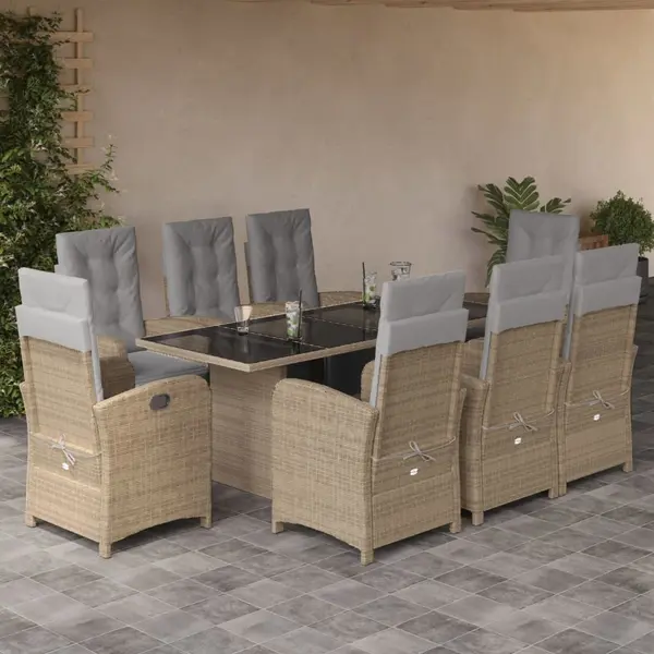 Gossi set de masa pentru gradina, 9 piese, cu perne, bej, poliratan