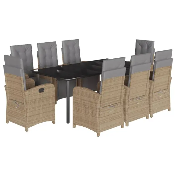 Gossi set de masa pentru gradina, 9 piese, cu perne, bej, poliratan