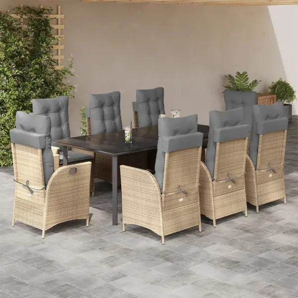 Gossi set de masa pentru gradina, 9 piese, cu perne, bej, poliratan