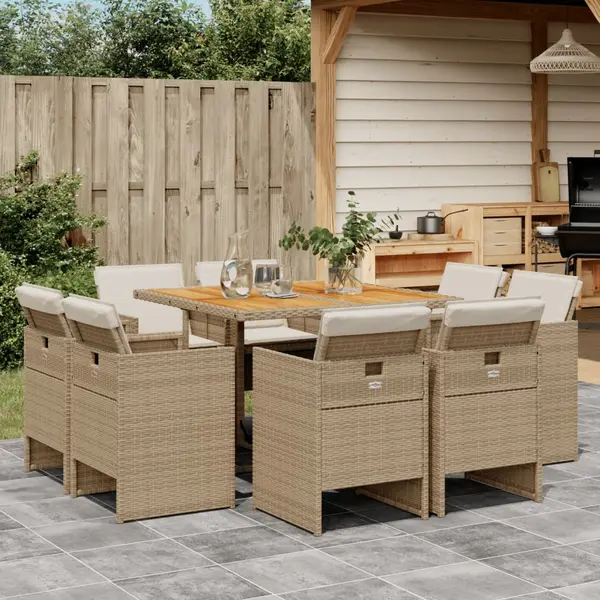 Gossi set de masa pentru gradina, 9 piese, cu perne, bej, poliratan