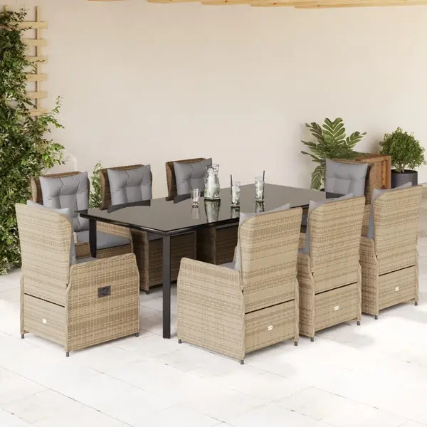 Gossi set de masa pentru gradina, 9 piese, cu perne, bej, poliratan