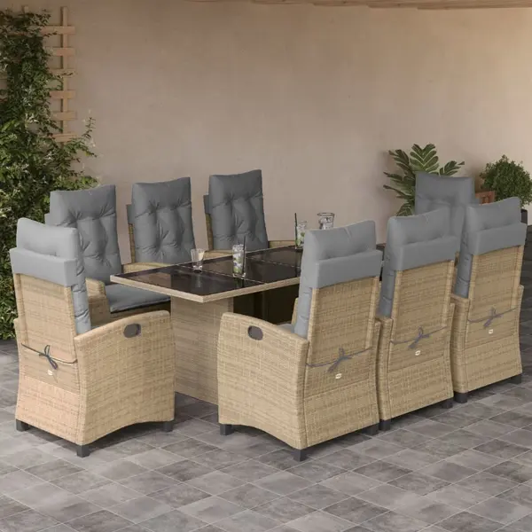 Gossi set de masa pentru gradina, 9 piese, cu perne, bej, poliratan