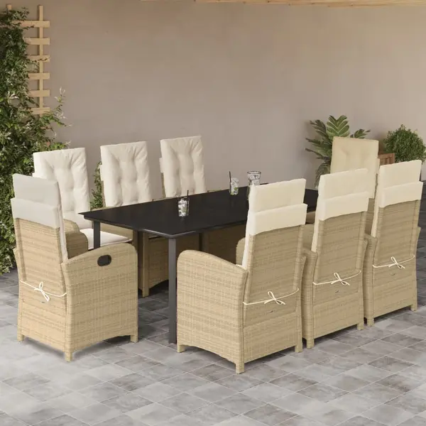Gossi set de masa pentru gradina, 9 piese, cu perne, bej, poliratan