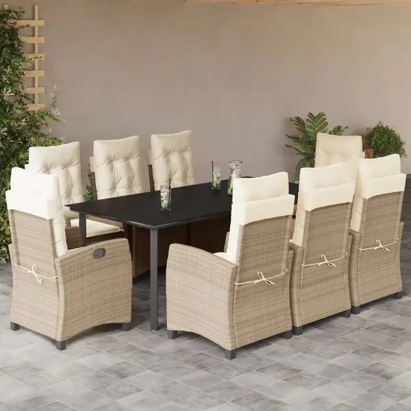 Gossi set de masa pentru gradina, 9 piese, cu perne, bej, poliratan