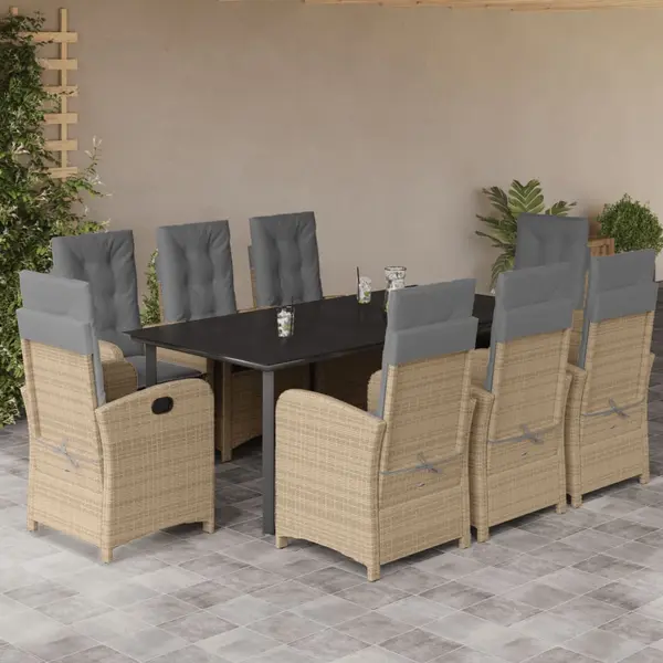 Gossi set de masa pentru gradina, 9 piese, cu perne, bej, poliratan